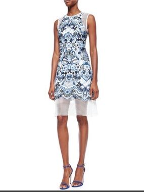 Alexis Riley Chambray Blue
White Lace Embroidered Net Shift
Dress